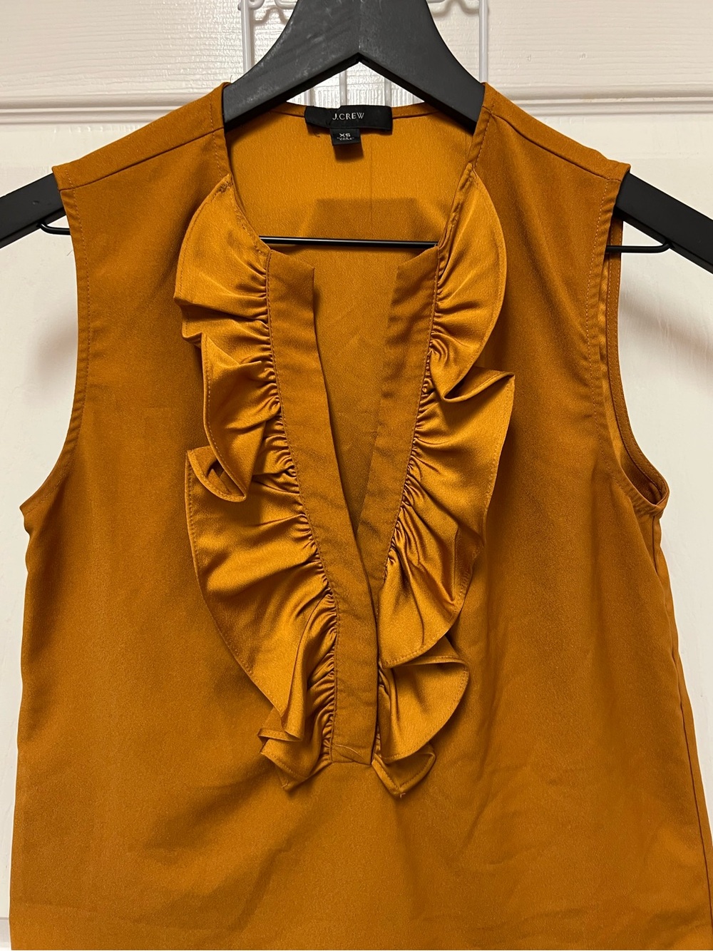 J. Crew Women's Ruffle V-Neck Shell Top - Orange Rust - Picture 2 of 12